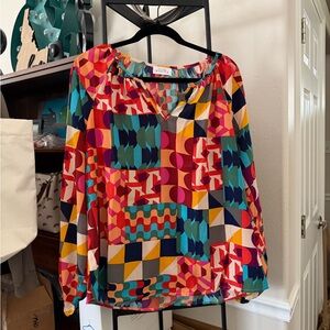 Vibrant Geometric Blouse with Multicolor Patterns